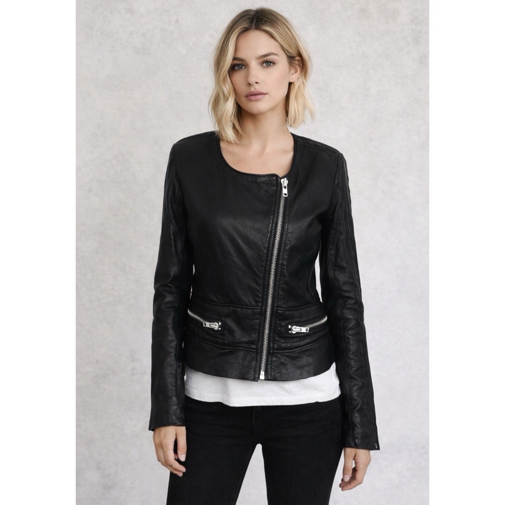 IRO 100% Leather Moto Biker Jacket Lambskin Asymmetrical Zip Black SZ 1
